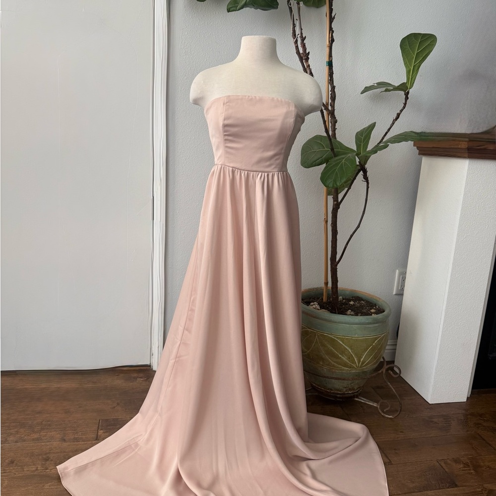 BHLDN Anthropologie Elsie Straight Neck Satin A-Line Gown.